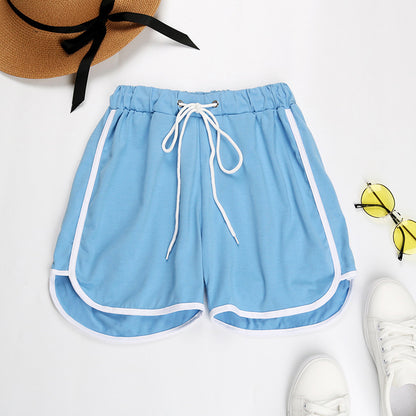 Loose High-Waist Shorts with Dolphin Hem and Contrast Piping