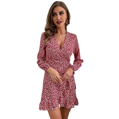 Floral A-Line Mini Dress with V-Neck and Ruffle Hem