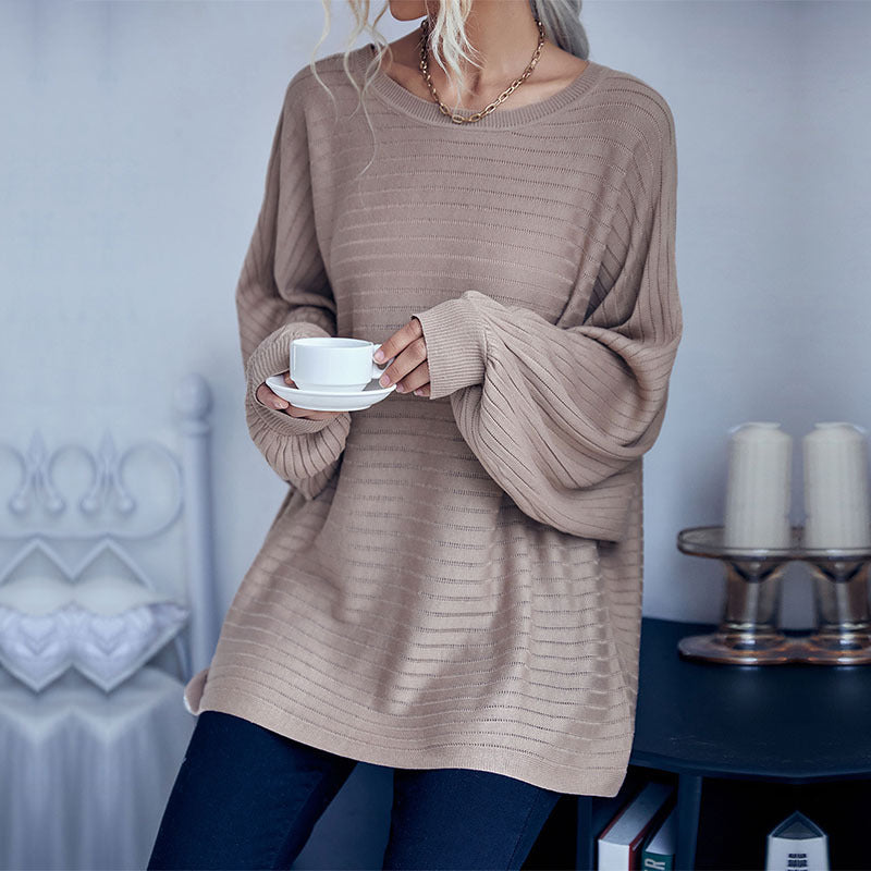Oversized Ribbed Pullover with Batwing Sleeves