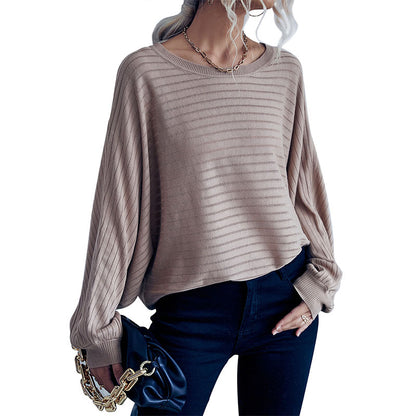 Oversized Ribbed Pullover with Batwing Sleeves