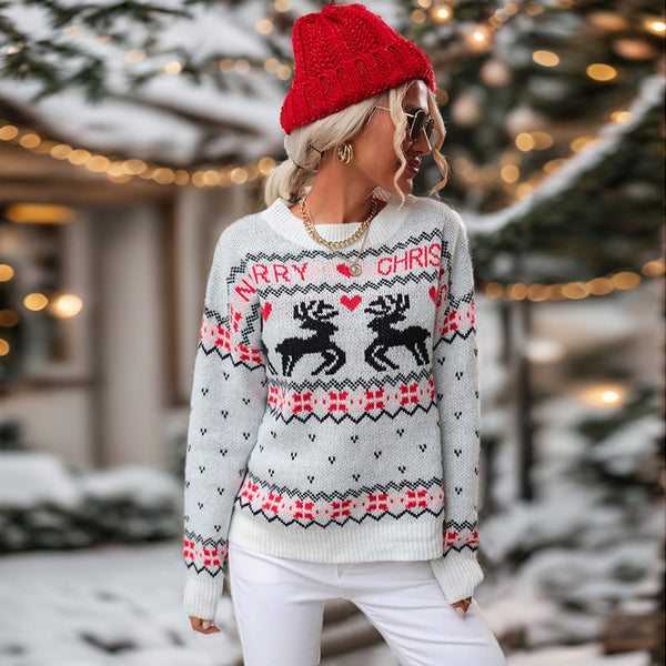Christmas Reindeer Knit Pullover with Crewneck