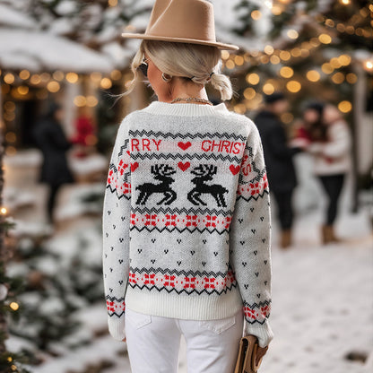 Christmas Reindeer Knit Pullover with Crewneck