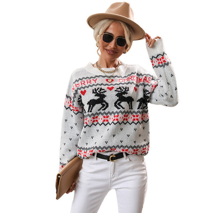 Christmas Reindeer Knit Pullover with Crewneck