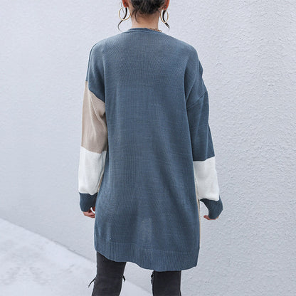 Color-Blocked Longline Cardigan with Open Front