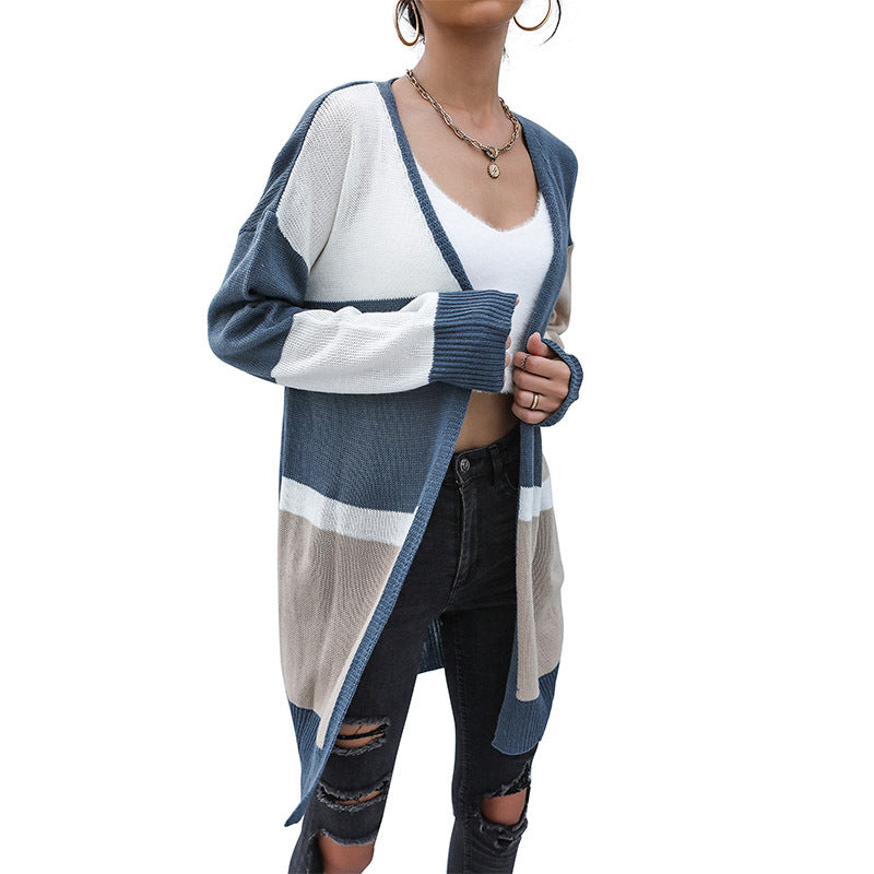 Color-Blocked Longline Cardigan with Open Front