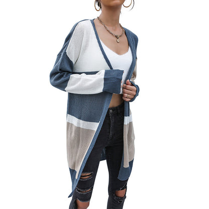 Color-Blocked Longline Cardigan with Open Front