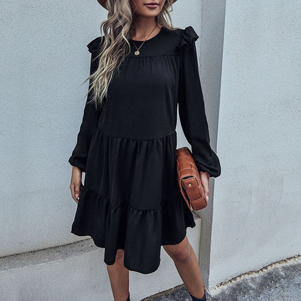 Tiered A-Line Mini Dress with Long Ruffle Sleeves