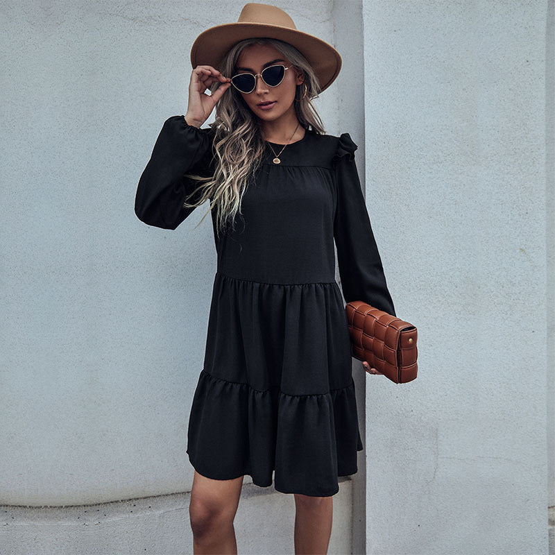 Tiered A-Line Mini Dress with Long Ruffle Sleeves