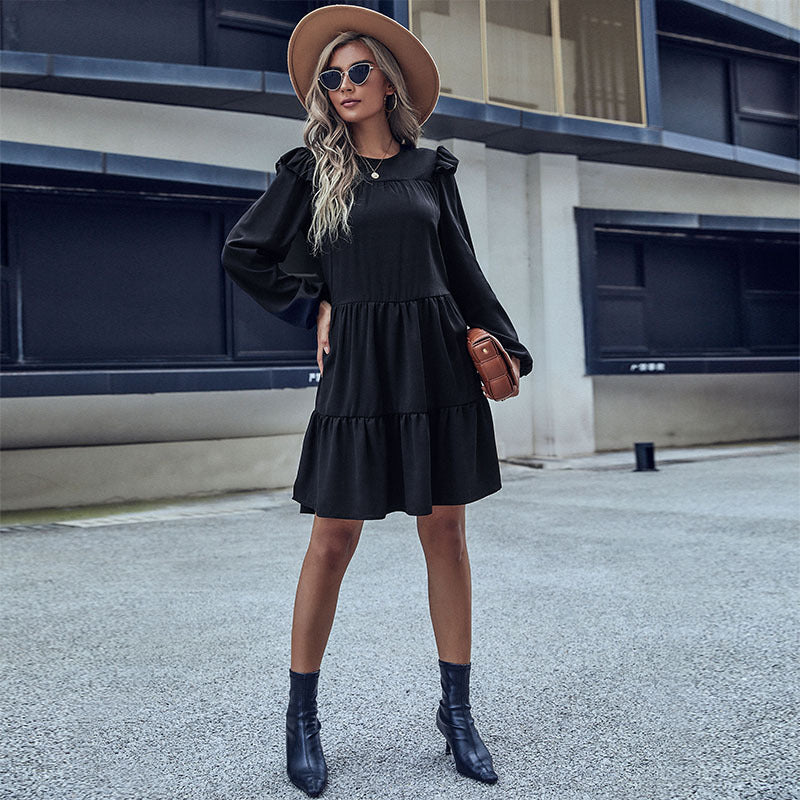Tiered A-Line Mini Dress with Long Ruffle Sleeves