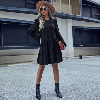 Tiered A-Line Mini Dress with Long Ruffle Sleeves