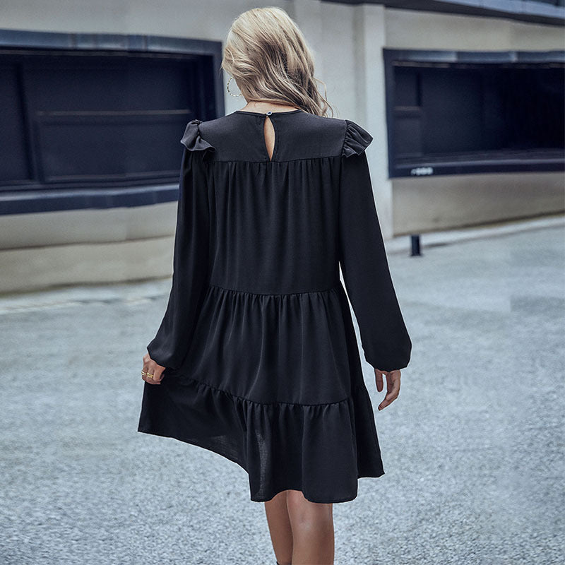 Tiered A-Line Mini Dress with Long Ruffle Sleeves