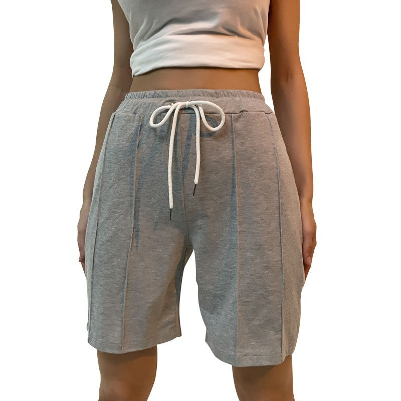 Straight-Leg High-Waist Shorts with Drawstring and Pleats