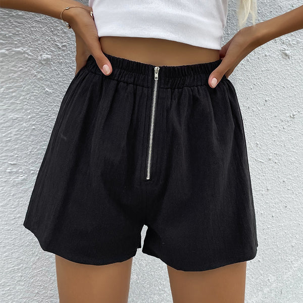 High-Waist Wide-Leg Shorts with Exposed Front Zipper