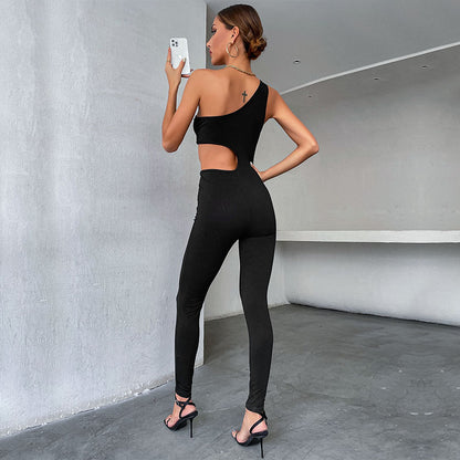 Bodycon Jumpsuit with One-Shoulder and Side Cutout