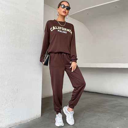 Long-Sleeved Letter Print Sweatshirt and Joggers Set