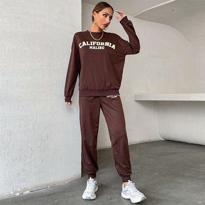 Long-Sleeved Letter Print Sweatshirt and Joggers Set