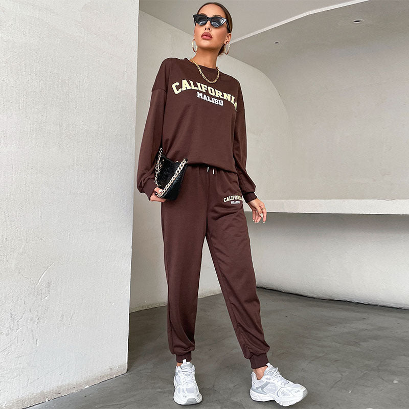 Long-Sleeved Letter Print Sweatshirt and Joggers Set