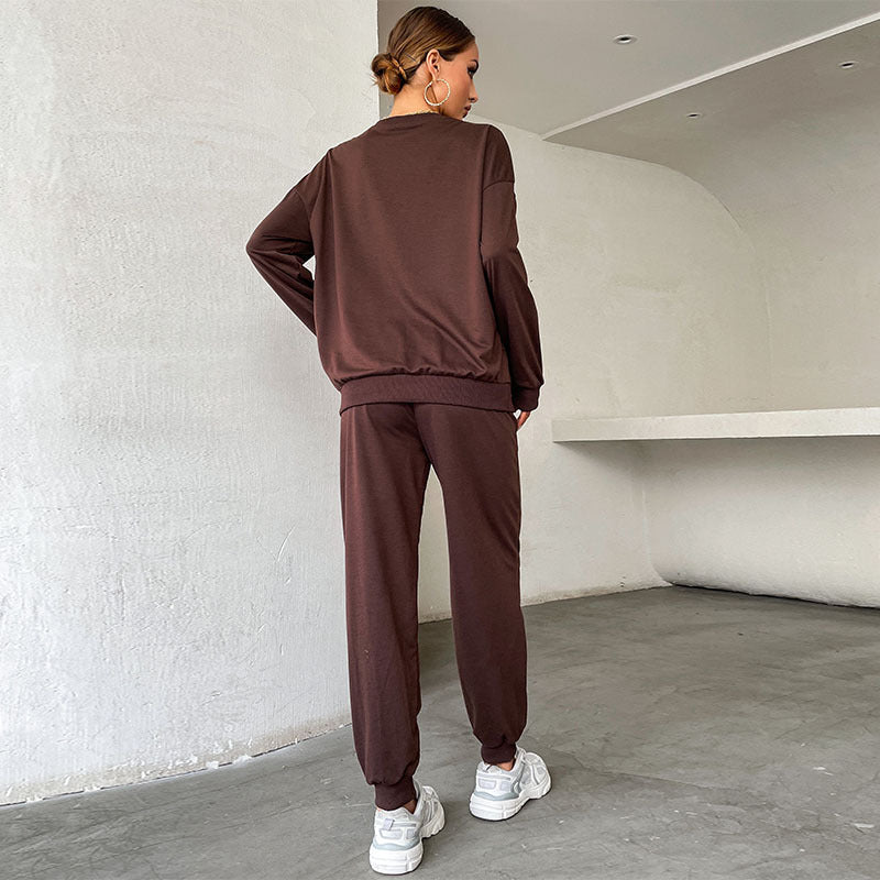 Long-Sleeved Letter Print Sweatshirt and Joggers Set
