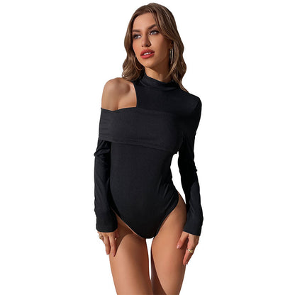Mock Neck Long-Sleeve Bodysuit with Asymmetrical Cutout