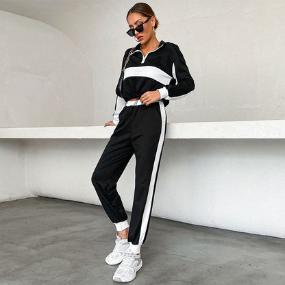 Color Block Two-Piece Set with Half-Zip and Side-Stripe Pants