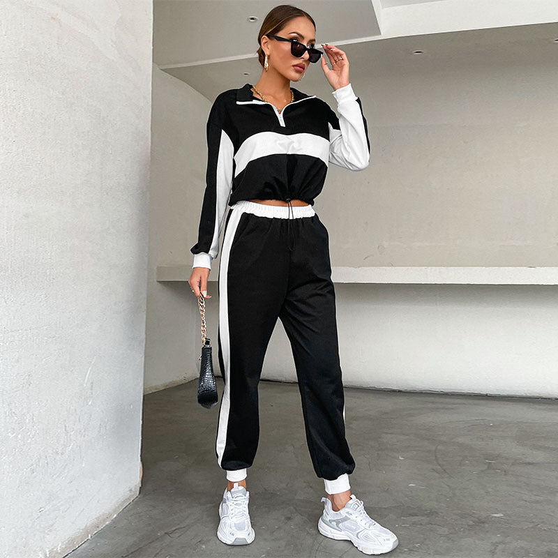 Color Block Two-Piece Set with Half-Zip and Side-Stripe Pants