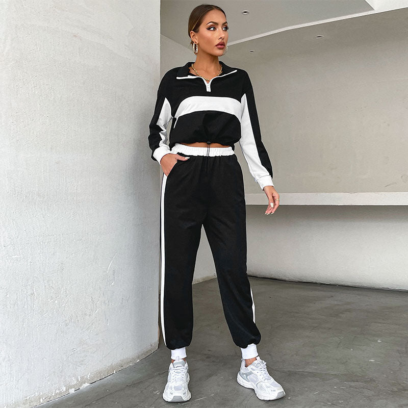 Color Block Two-Piece Set with Half-Zip and Side-Stripe Pants