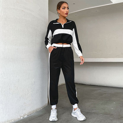 Color Block Two-Piece Set with Half-Zip and Side-Stripe Pants