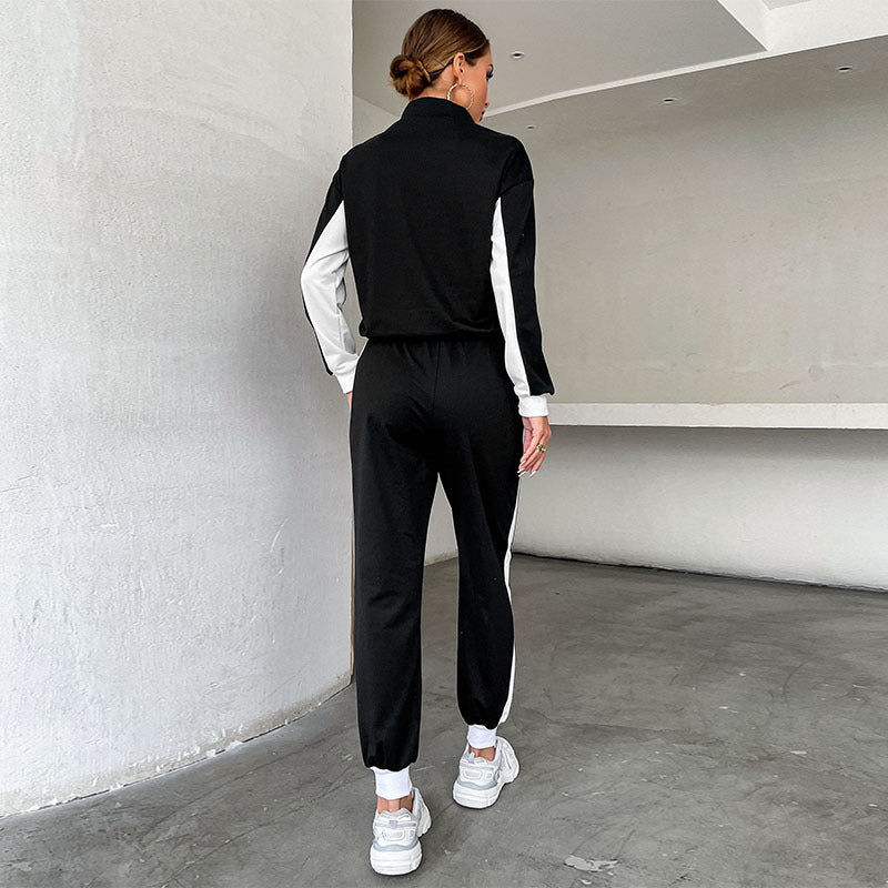 Color Block Two-Piece Set with Half-Zip and Side-Stripe Pants
