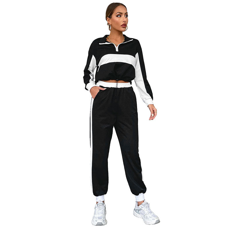 Color Block Two-Piece Set with Half-Zip and Side-Stripe Pants