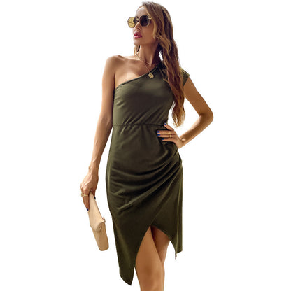 One-Shoulder Bodycon Dress with Ruched Asymmetric Hem