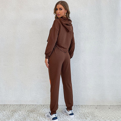 Graphic Print Two-Piece Jogger Set with Cropped Hoodie