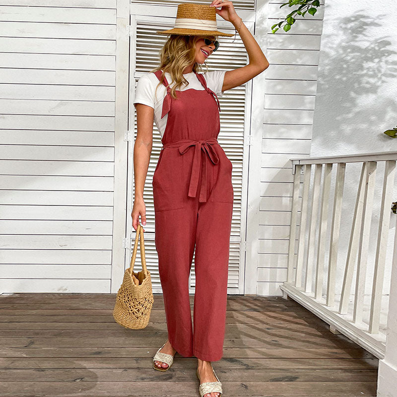 Wide-Leg Overalls with Tie-Waist and Knot Straps