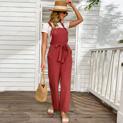 Wide-Leg Overalls with Tie-Waist and Knot Straps