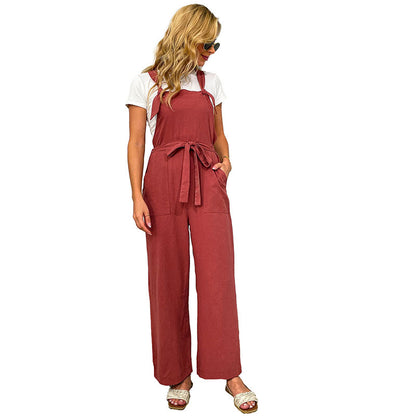 Wide-Leg Overalls with Tie-Waist and Knot Straps