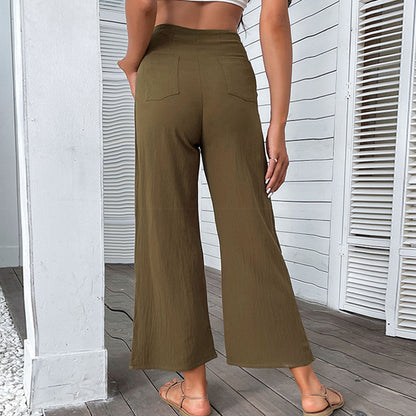 High-Waist Wide-Leg Cropped Pants with Button Front