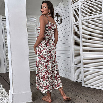 Floral A-Line Midi Dress with V-Neck and Tie-Waist