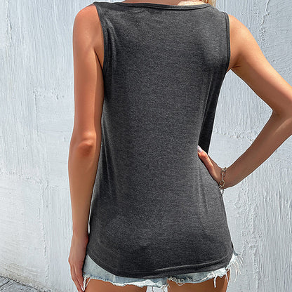 Solid Tank Top with Twist Front and Button Detail