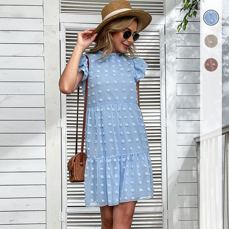 A-Line Swiss Dot Chiffon Dress with Flutter Sleeves