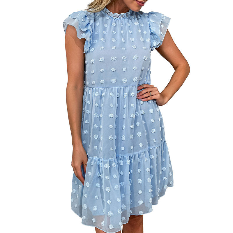A-Line Swiss Dot Chiffon Dress with Flutter Sleeves