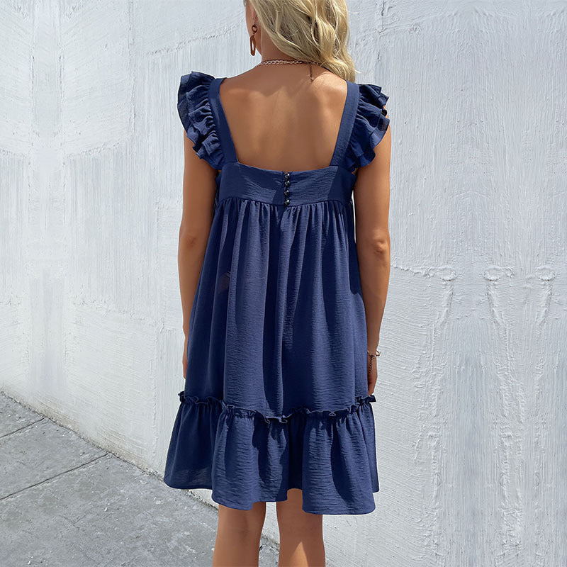 A-Line Mini Dress with Ruffle Details and Square Neck