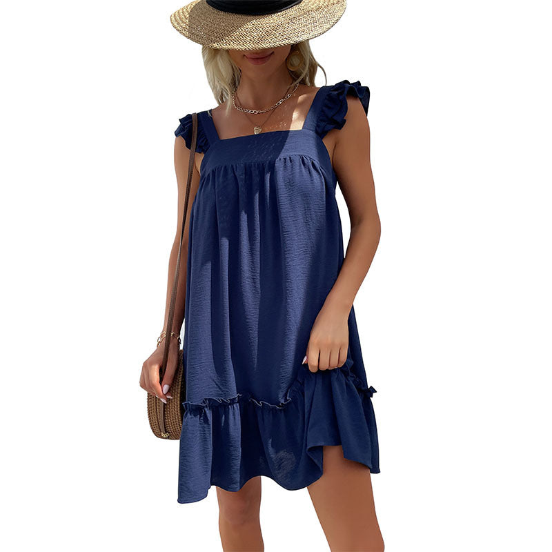 A-Line Mini Dress with Ruffle Details and Square Neck