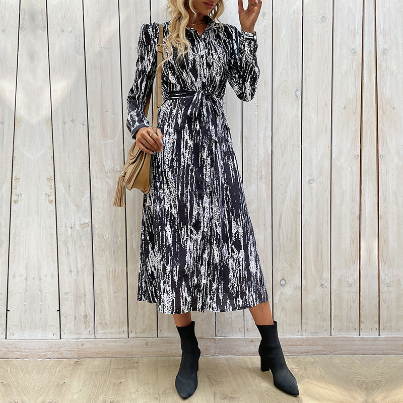 Tie-Dye Shirt Dress with Tie-Waist and Side Slit