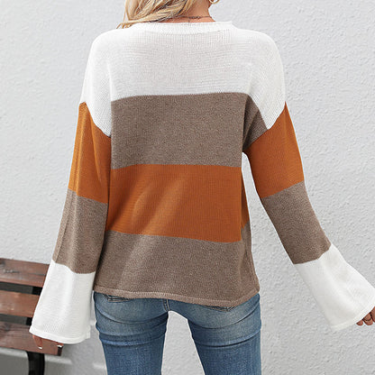 Color Block Loose Knit Sweater with Crewneck
