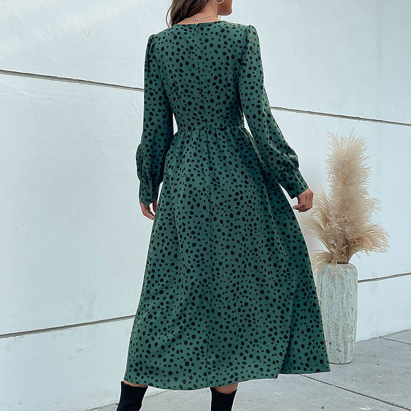 Leopard Print A-Line Maxi Dress with V-Neck and Knotted Waist