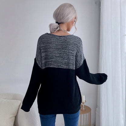Oversized Color-Blocked Knit Sweater with Crewneck