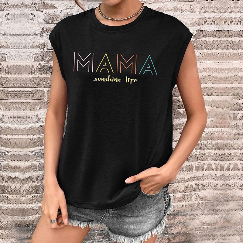 Loose Graphic Print T-Shirt with Cap Sleeves and Crewneck