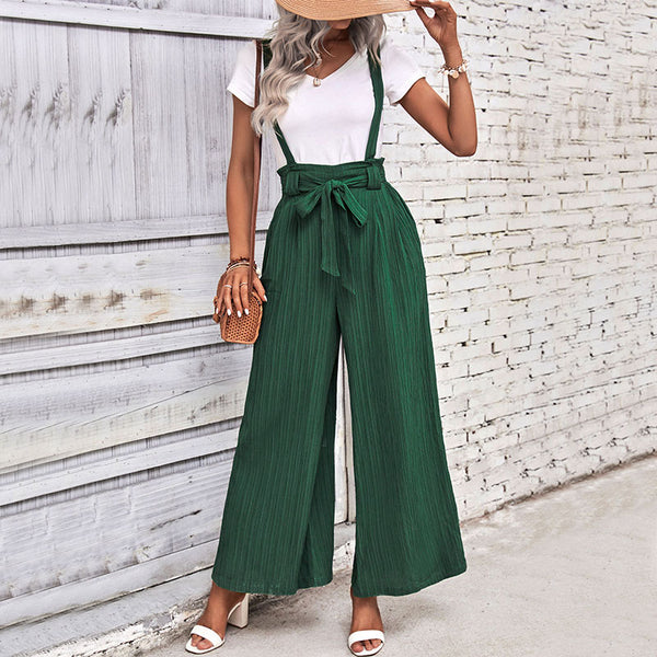 Wide-Leg Overalls with Adjustable Suspenders and Tie-Waist