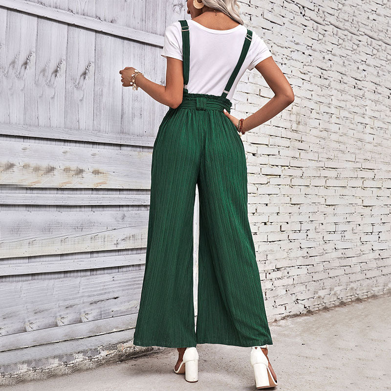 Wide-Leg Overalls with Adjustable Suspenders and Tie-Waist