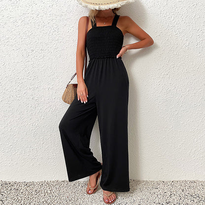 Wide-Leg Jumpsuit with Smocked Bodice and High Waist