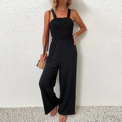 Wide-Leg Jumpsuit with Smocked Bodice and High Waist